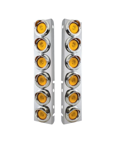 (2/BULK) S.S. PB 12 LED CUTOUT A/C BRACKET W/2" 9 AMBER LED LOW PROFILE LIGHT & CR. PL. VISOR - AMBER LENS (2/BULK) S.S. PB 12 LED CUTOUT A/C BRACKET W/2" 9 AMBER LED LOW PROFILE LIGHT & CR. PL. VISOR - AMBER LENS