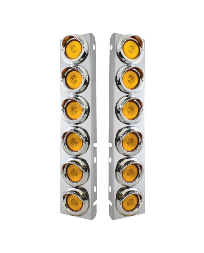 (2/BULK) S.S. PB 12 LED CUTOUT A/C BRACKET W/2" 9 AMBER LED LOW PROFILE LIGHT & CR. PL. VISOR - AMBER LENS (2/BULK) S.S. PB 12 LED CUTOUT A/C BRACKET W/2" 9 AMBER LED LOW PROFILE LIGHT & CR. PL. VISOR - AMBER LENS