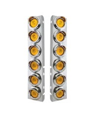 (2/BULK) S.S. PB 12 LED CUTOUT A/C BRACKET W/2" 9 AMBER LED LOW PROFILE LIGHT & CR. PL. VISOR - AMBER LENS (2/BULK) S.S. PB 12 LED CUTOUT A/C BRACKET W/2" 9 AMBER LED LOW PROFILE LIGHT & CR. PL. VISOR - AMBER LENS