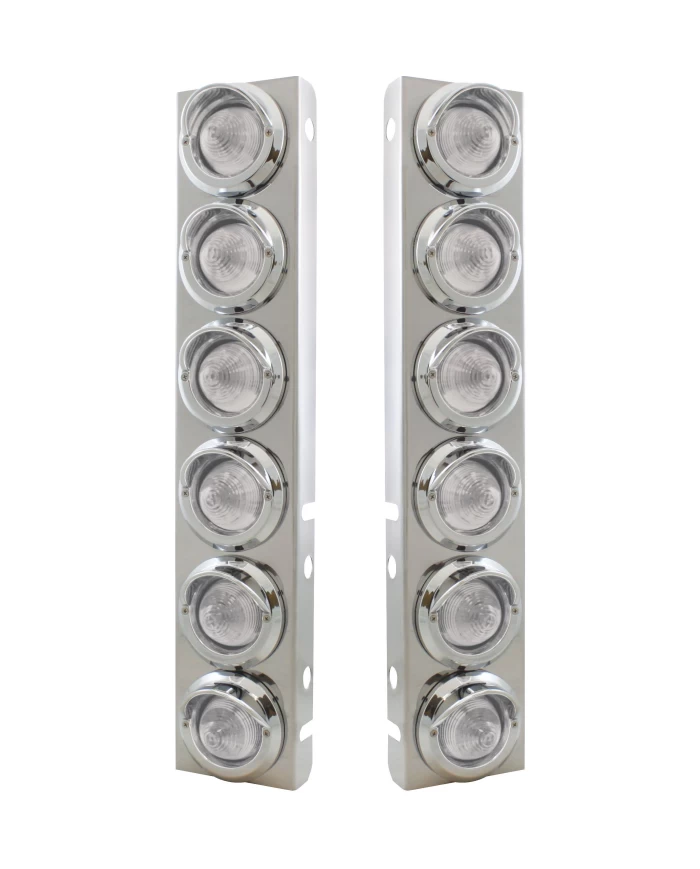 (2/BULK) S.S. PB 12 LED CUTOUT A/C BRACKET W/2" 9 AMBER LED BEEHIVE LIGHT & CR. PL. VISOR - CLEAR LENS (2/BULK) S.S. PB 12 LED CUTOUT A/C BRACKET W/2" 9 AMBER LED BEEHIVE LIGHT & CR. PL. VISOR - CLEAR LENS
