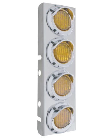 (2/BULK) STAINLESS STEEL PB 12 LED CUTOUT A/C BRACKET W/2" 9 AMBER LED FLAT LIGHT & CR. PL. VISOR - AMBER LENS (2/BULK) STAINLESS STEEL PB 12 LED CUTOUT A/C BRACKET W/2" 9 AMBER LED FLAT LIGHT & CR. PL. VISOR - AMBER LENS