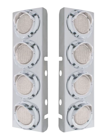 (2/BULK) STAINLESS STEEL PB 8 LED CUTOUT A/C BRACKET W/2" 9 AMBER LED FLAT LIGHT & CR. PL. VISOR - CLEAR LENS (2/BULK) STAINLESS STEEL PB 8 LED CUTOUT A/C BRACKET W/2" 9 AMBER LED FLAT LIGHT & CR. PL. VISOR - CLEAR LENS