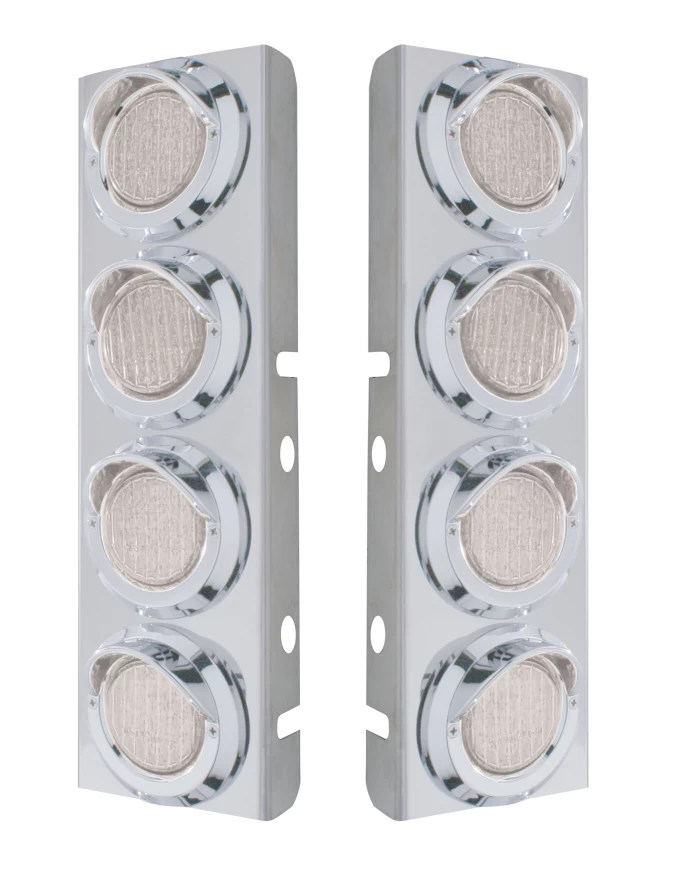 (2/BULK) STAINLESS STEEL PB 8 LED CUTOUT A/C BRACKET W/2" 9 AMBER LED FLAT LIGHT & CR. PL. VISOR - CLEAR LENS