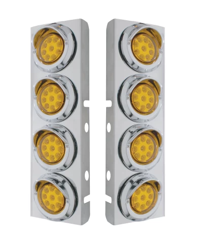 (2/BULK) S.S. PB 8 LED CUTOUT A/C BRACKET W/2" 9 AMBER LED FLAT REFLECTOR LIGHT & CR. PL. VISOR - AMBER LENS (2/BULK) S.S. PB 8 LED CUTOUT A/C BRACKET W/2" 9 AMBER LED FLAT REFLECTOR LIGHT & CR. PL. VISOR - AMBER LENS