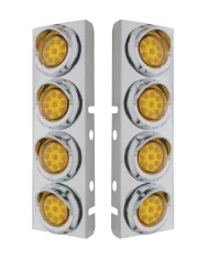 (2/BULK) S.S. PB 8 LED CUTOUT A/C BRACKET W/2" 9 AMBER LED FLAT REFLECTOR LIGHT & CR. PL. VISOR - AMBER LENS