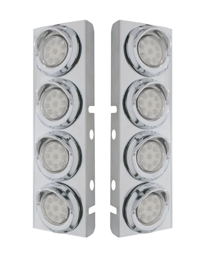 (2/BULK) S.S. PB 8 LED CUTOUT A/C BRACKET W/2" 9 AMBER LED LOW PROFILE LIGHT & CR. PL. VISOR - CLEAR LENS