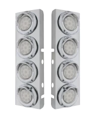 (2/BULK) S.S. PB 8 LED CUTOUT A/C BRACKET W/2" 9 AMBER LED LOW PROFILE LIGHT & CR. PL. VISOR - CLEAR LENS