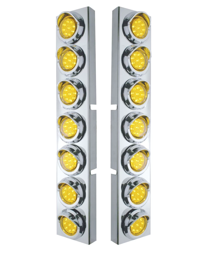(2/BULK) S.S. KENWORTH 14 LED CUTOUT AIR CLEANER BRACKET W/ 9 AMBER LED 2" FLAT LIGHT W/ VISOR - AMBER LENS (2/BULK) S.S. KENWORTH 14 LED CUTOUT AIR CLEANER BRACKET W/ 9 AMBER LED 2" FLAT LIGHT W/ VISOR - AMBER LENS