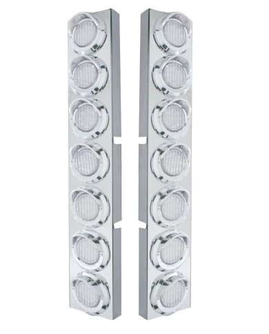 (2/BULK) S.S. KENWORTH 14 LED CUTOUT AIR CLEANER BRACKET W/ 9 AMBER LED 2" FLAT LIGHT W/ VISOR - CLEAR LENS (2/BULK) S.S. KENWORTH 14 LED CUTOUT AIR CLEANER BRACKET W/ 9 AMBER LED 2" FLAT LIGHT W/ VISOR - CLEAR LENS