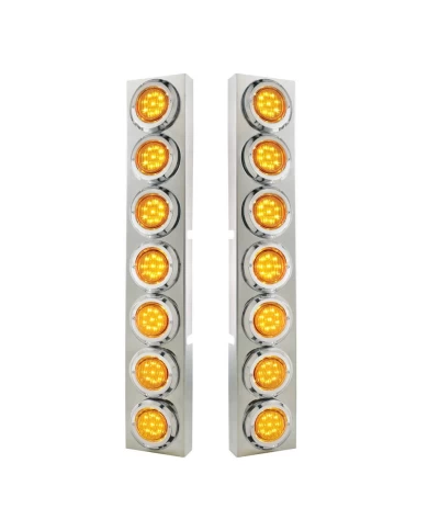 (2/BULK) S.S. KENWORTH 14 LED CUTOUT AIR CLEANER BRACKET W/ 9 AMBER LED 2" FLAT LIGHT W/ BEZEL - AMBER LENS (2/BULK) S.S. KENWORTH 14 LED CUTOUT AIR CLEANER BRACKET W/ 9 AMBER LED 2" FLAT LIGHT W/ BEZEL - AMBER LENS