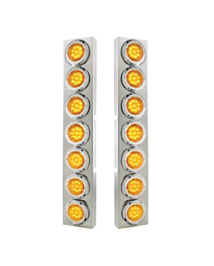 (2/BULK) S.S. KENWORTH 14 LED CUTOUT AIR CLEANER BRACKET W/ 9 AMBER LED 2" FLAT LIGHT W/ BEZEL - AMBER LENS (2/BULK) S.S. KENWORTH 14 LED CUTOUT AIR CLEANER BRACKET W/ 9 AMBER LED 2" FLAT LIGHT W/ BEZEL - AMBER LENS