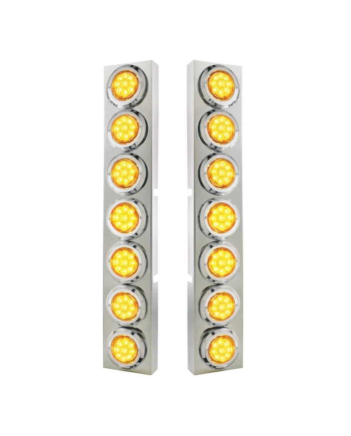 (2/BULK) S.S. KW 14 LED CUTOUT AIR CLEANER BRACKET W/ 9 AMBER LED 2" REFLECTOR LIGHT W/ BEZEL - AMBER LENS (2/BULK) S.S. KW 14 LED CUTOUT AIR CLEANER BRACKET W/ 9 AMBER LED 2" REFLECTOR LIGHT W/ BEZEL - AMBER LENS