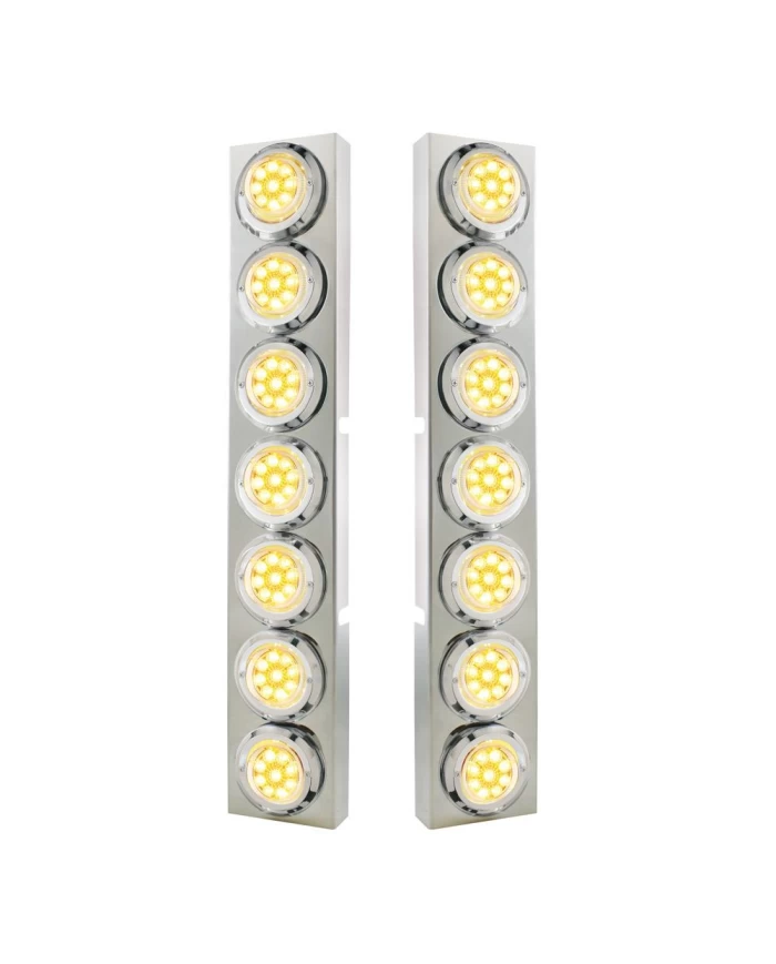 (2/BULK) S.S. KW 14 LED CUTOUT AIR CLEANER BRACKET W/ 9 AMBER LED 2" REFLECTOR LIGHT W/ BEZEL - CLEAR LENS (2/BULK) S.S. KW 14 LED CUTOUT AIR CLEANER BRACKET W/ 9 AMBER LED 2" REFLECTOR LIGHT W/ BEZEL - CLEAR LENS