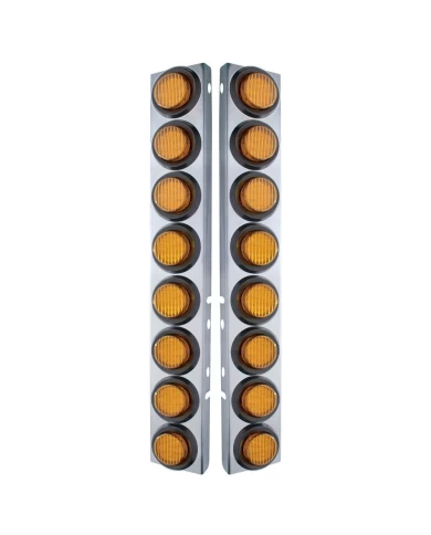 (2/BULK) S.S. PB 16 LED CUTOUT A/C BRACKET W/2" 9 AMBER LED FLAT LIGHT & RUBBER GROMMET - AMBER LENS (2/BULK) S.S. PB 16 LED CUTOUT A/C BRACKET W/2" 9 AMBER LED FLAT LIGHT & RUBBER GROMMET - AMBER LENS