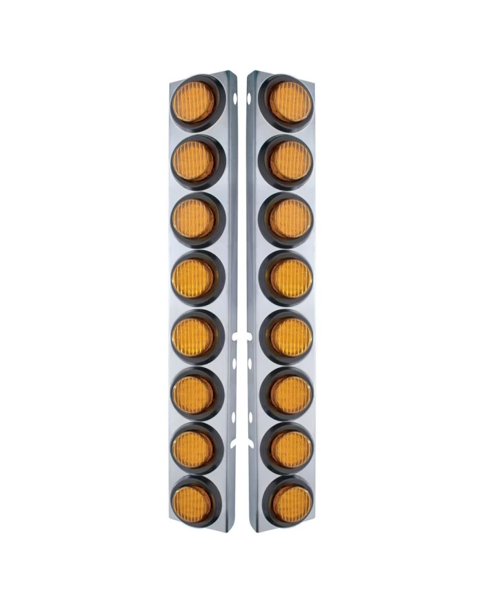 (2/BULK) S.S. PB 16 LED CUTOUT A/C BRACKET W/2" 9 AMBER LED FLAT LIGHT & RUBBER GROMMET - AMBER LENS