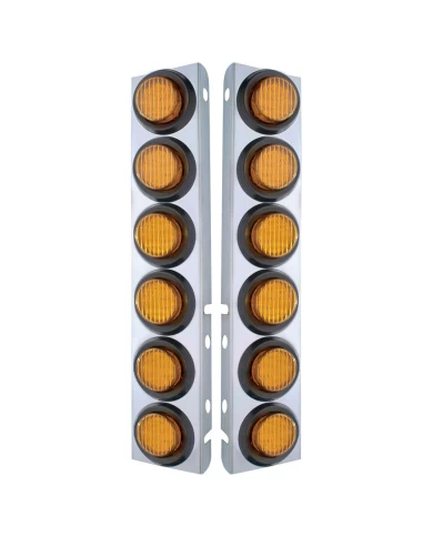 (2/BULK) S.S. PB 12 LED CUTOUT A/C BRACKET W/2" 9 AMBER LED FLAT LIGHT & RUBBER GROMMET - AMBER LENS (2/BULK) S.S. PB 12 LED CUTOUT A/C BRACKET W/2" 9 AMBER LED FLAT LIGHT & RUBBER GROMMET - AMBER LENS