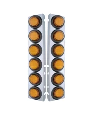 (2/BULK) S.S. PB 12 LED CUTOUT A/C BRACKET W/2" 9 AMBER LED FLAT LIGHT & RUBBER GROMMET - AMBER LENS