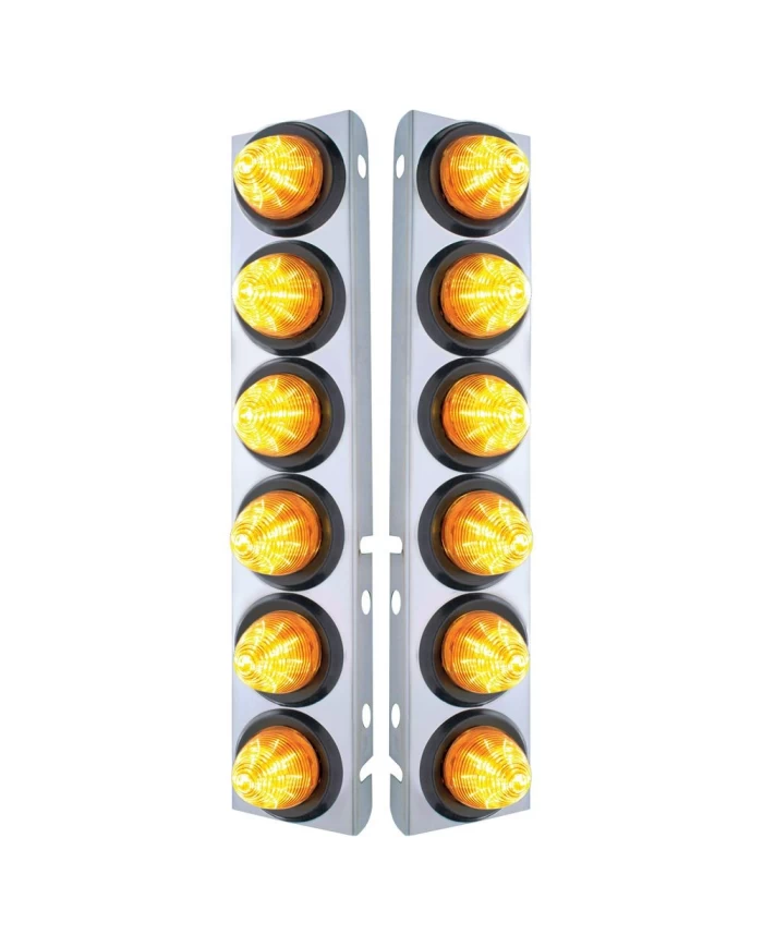 (2/BULK) S.S. PB 12 LED CUTOUT A/C BRACKET W/2" 9 AMBER LED BEEHIVE LIGHT & RUBBER GROMMET - AMBER LENS