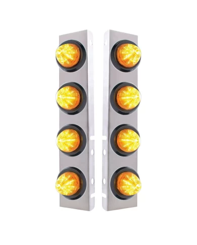 (2/BULK) S.S. PB 8 LED CUTOUT A/C BRACKET W/2" 9 AMBER LED BEEHIVE LIGHT & RUBBER GROMMET - AMBER LENS (2/BULK) S.S. PB 8 LED CUTOUT A/C BRACKET W/2" 9 AMBER LED BEEHIVE LIGHT & RUBBER GROMMET - AMBER LENS