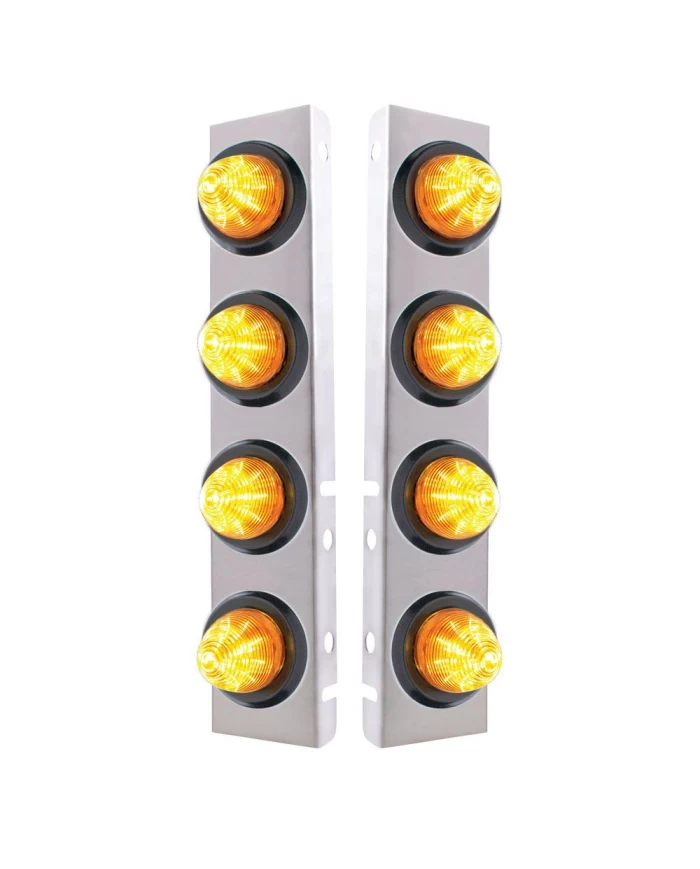 (2/BULK) S.S. PB 8 LED CUTOUT A/C BRACKET W/2" 9 AMBER LED BEEHIVE LIGHT & RUBBER GROMMET - AMBER LENS