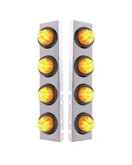 (2/BULK) S.S. PB 8 LED CUTOUT A/C BRACKET W/2" 9 AMBER LED BEEHIVE LIGHT & RUBBER GROMMET - AMBER LENS