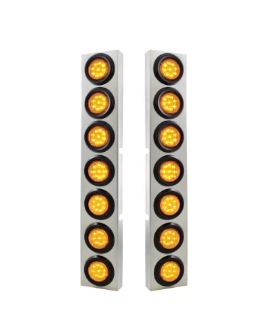(2/BULK) S.S. KW 14 LED CUTOUT AIR CLEANER BRACKET W/ 9 AMBER LED 2" FLAT LIGHT W/ GROMMET - AMBER LENS (2/BULK) S.S. KW 14 LED CUTOUT AIR CLEANER BRACKET W/ 9 AMBER LED 2" FLAT LIGHT W/ GROMMET - AMBER LENS