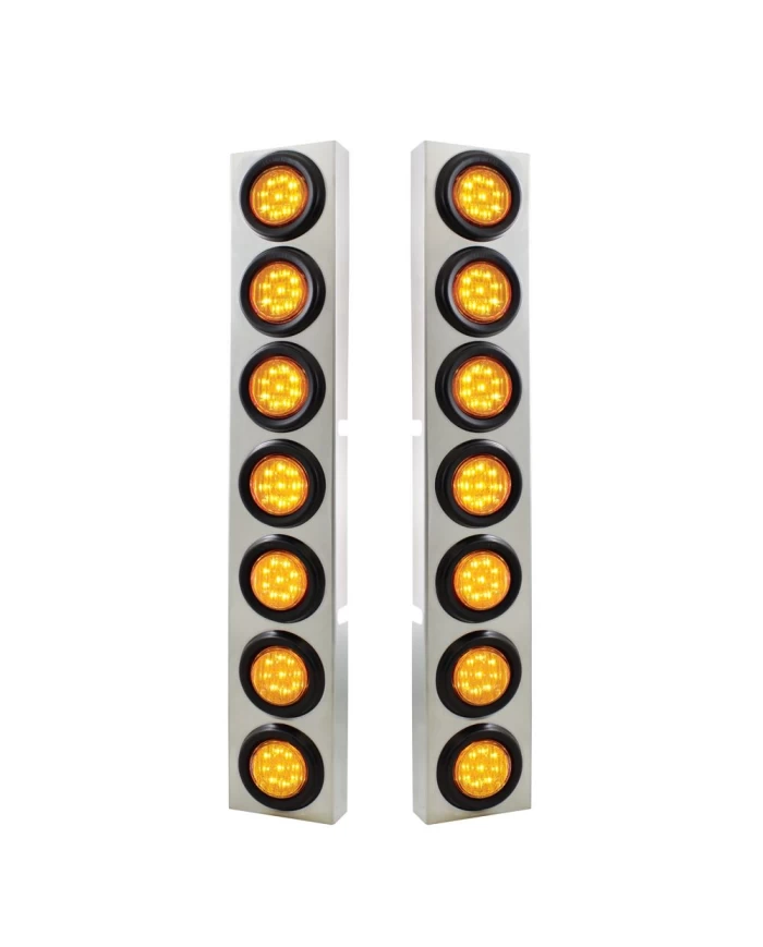 (2/BULK) S.S. KW 14 LED CUTOUT AIR CLEANER BRACKET W/ 9 AMBER LED 2" FLAT LIGHT W/ GROMMET - AMBER LENS (2/BULK) S.S. KW 14 LED CUTOUT AIR CLEANER BRACKET W/ 9 AMBER LED 2" FLAT LIGHT W/ GROMMET - AMBER LENS