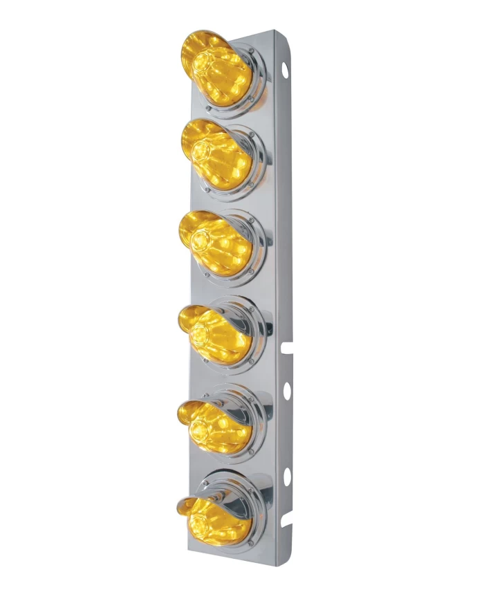(2/BULK) S.S. PB 12 LED CUTOUT A/C BRACKET W/ 11 AMBER LED MEDIUM WATERMELON W/ S.S. VISOR - AMBER LENS