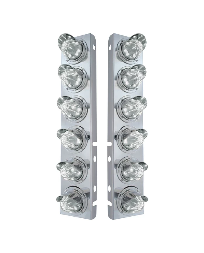 (2/BULK) S.S. PB 12 LED CUTOUT A/C BRACKET W/ 11 AMBER LED MEDIUM WTMN W/S.S. VISOR - CLEAR LENS
