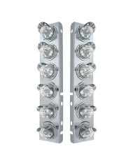 (2/BULK) S.S. PB 12 LED CUTOUT A/C BRACKET W/ 11 AMBER LED MEDIUM WTMN W/S.S. VISOR - CLEAR LENS