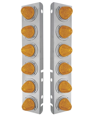 (2/BULK) S.S. PB 12 LED CUTOUT A/C BRACKET W/ 11 AMBER LED MEDIUM WATERMELON W/ S.S. BEZEL - AMBER LENS (2/BULK) S.S. PB 12 LED CUTOUT A/C BRACKET W/ 11 AMBER LED MEDIUM WATERMELON W/ S.S. BEZEL - AMBER LENS