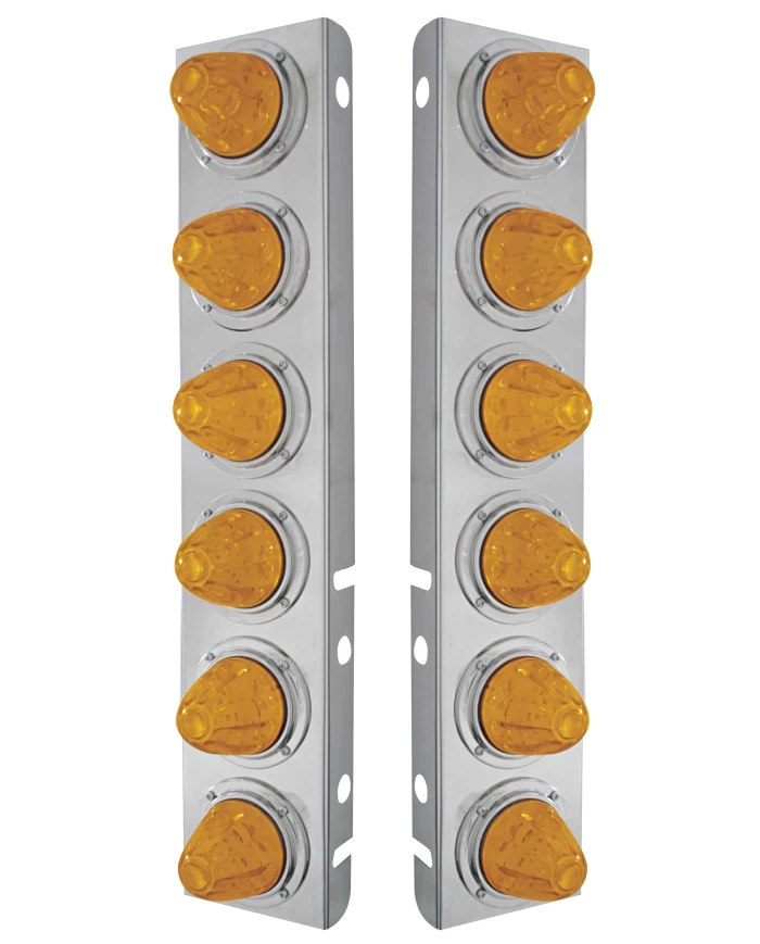 (2/BULK) S.S. PB 12 LED CUTOUT A/C BRACKET W/ 11 AMBER LED MEDIUM WATERMELON W/ S.S. BEZEL - AMBER LENS