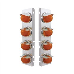 UP34436-SS Front Air Cleaner Bracket With 8X 9 Amber LED Watermelon GloLight & Visors For Peterbilt-Amber Lens