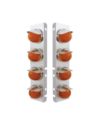 UP34436-SS Front Air Cleaner Bracket With 8X 9 Amber LED Watermelon GloLight & Visors For Peterbilt-Amber Lens