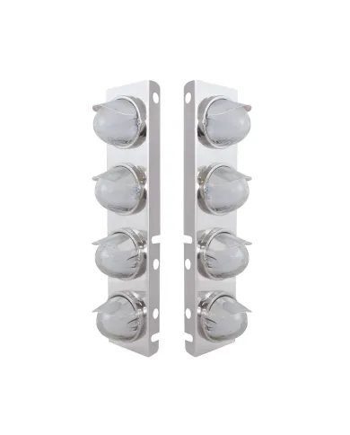 UP34437-SS Front Air Cleaner Bracket With 8X 9 Amber LED Watermelon GloLight & Visors For Peterbilt-Clear Lens