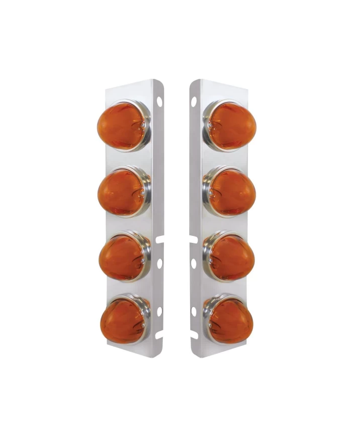 (2/BULK) S.S PETERBILT FRONT AIR CLEANER BRACKET W/EIGHT 9 LED "GLO" WATERMELON LIGHT - AMBER LED / AMBER LENS