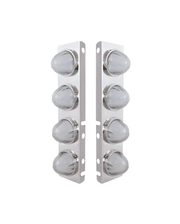 (2/BULK) S.S PETERBILT FRONT AIR CLEANER BRACKET W/EIGHT 9 LED "GLO" WATERMELON LIGHT - AMBER LED / CLEAR LENS