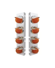 (2/BULK) S.S PETERBILT FRONT AIR CLEANER BRACKET W/EIGHT 9 LED "GLO" WATERMELON LIGHT WITH VISOR - AMBER LED / AMBER LENS