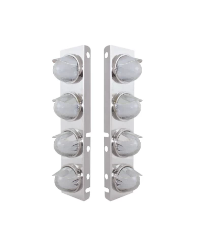 (2/BULK) S.S PETERBILT FRONT AIR CLEANER BRACKET W/EIGHT 9 LED "GLO" WATERMELON LIGHT WITH VISOR - AMBER LED / CLEAR LENS (2/BULK) S.S PETERBILT FRONT AIR CLEANER BRACKET W/EIGHT 9 LED "GLO" WATERMELON LIGHT WITH VISOR - AMBER LED / CLEAR LENS