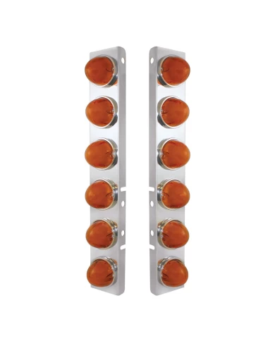 (2/BULK) S.S PETERBILT FRONT AIR CLEANER BRACKET W/TWELVE 9 LED "GLO" WATERMELON LIGHT - AMBER LED / AMBER LENS (2/BULK) S.S PETERBILT FRONT AIR CLEANER BRACKET W/TWELVE 9 LED "GLO" WATERMELON LIGHT - AMBER LED / AMBER LENS