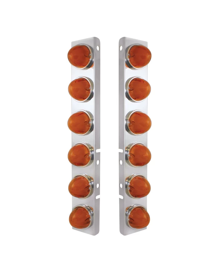 (2/BULK) S.S PETERBILT FRONT AIR CLEANER BRACKET W/TWELVE 9 LED "GLO" WATERMELON LIGHT - AMBER LED / AMBER LENS