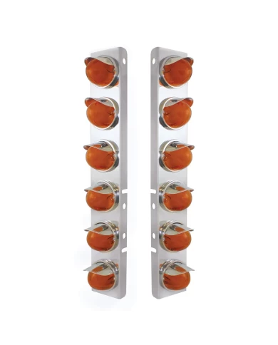 (2/BULK) S.S PETERBILT FRONT AIR CLEANER BRACKET W/TWELVE 9 LED "GLO" WATERMELON LIGHT WITH VISOR - AMBER LED / AMBER LENS (2/BULK) S.S PETERBILT FRONT AIR CLEANER BRACKET W/TWELVE 9 LED "GLO" WATERMELON LIGHT WITH VISOR - AMBER LED / AMBER LENS