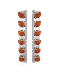(2/BULK) S.S PETERBILT FRONT AIR CLEANER BRACKET W/TWELVE 9 LED "GLO" WATERMELON LIGHT WITH VISOR - AMBER LED / AMBER LENS