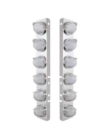 (2/BULK) S.S PETERBILT FRONT AIR CLEANER BRACKET W/TWELVE 9 LED "GLO" WATERMELON LIGHT WITH VISOR - AMBER LED / CLEAR LENS (2/BULK) S.S PETERBILT FRONT AIR CLEANER BRACKET W/TWELVE 9 LED "GLO" WATERMELON LIGHT WITH VISOR - AMBER LED / CLEAR LENS