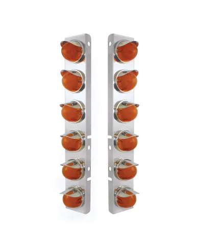 UP34440-SS Front Air Cleaner Brkt With 12X 9 Amber Hi/Lo LED Watermelon GloLight & Visors For Peterbilt-Amber Lens