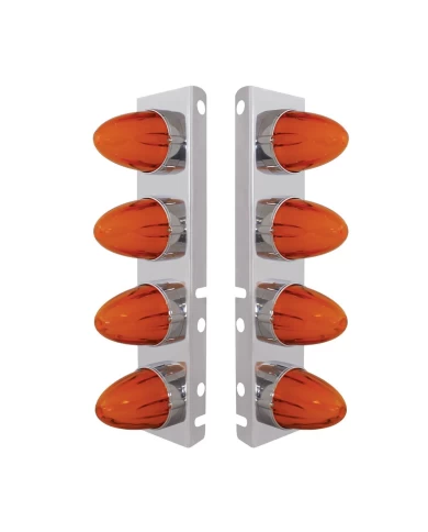 (2/BULK) S.S PETERBILT FRONT AIR CLEANER BRACKET W/EIGHT 9 LED "GLO" WATERMELON LIGHT - AMBER LED / AMBER LENS (2/BULK) S.S PETERBILT FRONT AIR CLEANER BRACKET W/EIGHT 9 LED "GLO" WATERMELON LIGHT - AMBER LED / AMBER LENS