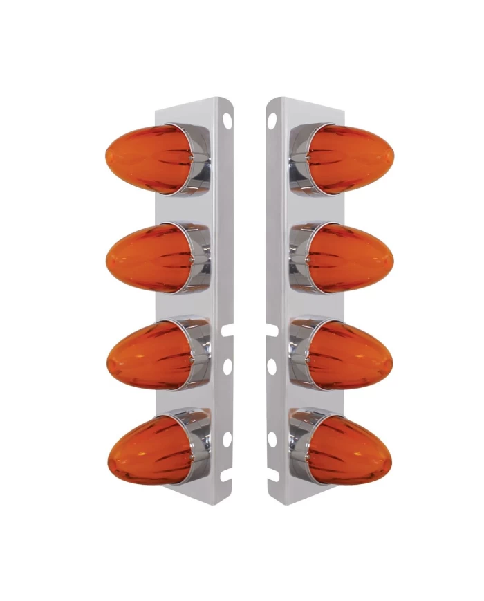 (2/BULK) S.S PETERBILT FRONT AIR CLEANER BRACKET W/EIGHT 9 LED "GLO" WATERMELON LIGHT - AMBER LED / AMBER LENS