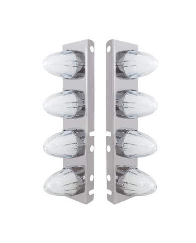 (2/BULK) S.S PETERBILT FRONT AIR CLEANER BRACKET W/EIGHT 9 LED "GLO" WATERMELON LIGHT - AMBER LED / CLEAR LENS (2/BULK) S.S PETERBILT FRONT AIR CLEANER BRACKET W/EIGHT 9 LED "GLO" WATERMELON LIGHT - AMBER LED / CLEAR LENS