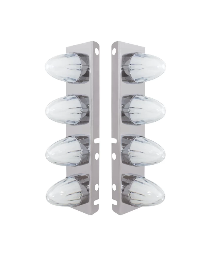 (2/BULK) S.S PETERBILT FRONT AIR CLEANER BRACKET W/EIGHT 9 LED "GLO" WATERMELON LIGHT - AMBER LED / CLEAR LENS