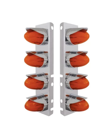 (2/BULK) S.S PETERBILT FRONT AIR CLEANER BRACKET W/EIGHT 9 LED "GLO" WATERMELON LIGHT WITH VISOR - AMBER LED / AMBER LENS (2/BULK) S.S PETERBILT FRONT AIR CLEANER BRACKET W/EIGHT 9 LED "GLO" WATERMELON LIGHT WITH VISOR - AMBER LED / AMBER LENS